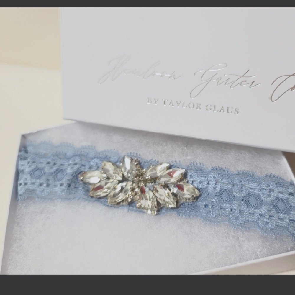 Bridal Thigh Lace Rhinestone Light Blue Garter Wedding Stretch Elastic Band